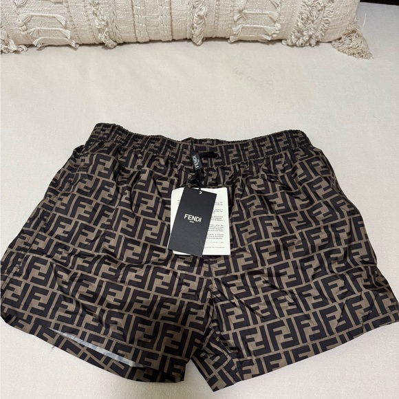 Fendi Black and Brown Logo Shorts - Picture 1 of 2